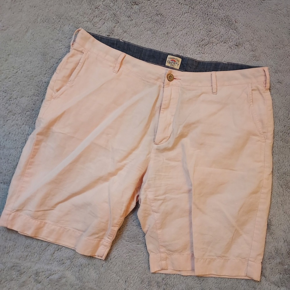 Faherty Shorts Mens 36 Linen Blend Pink Chino Preppy Beach Casual Pockets